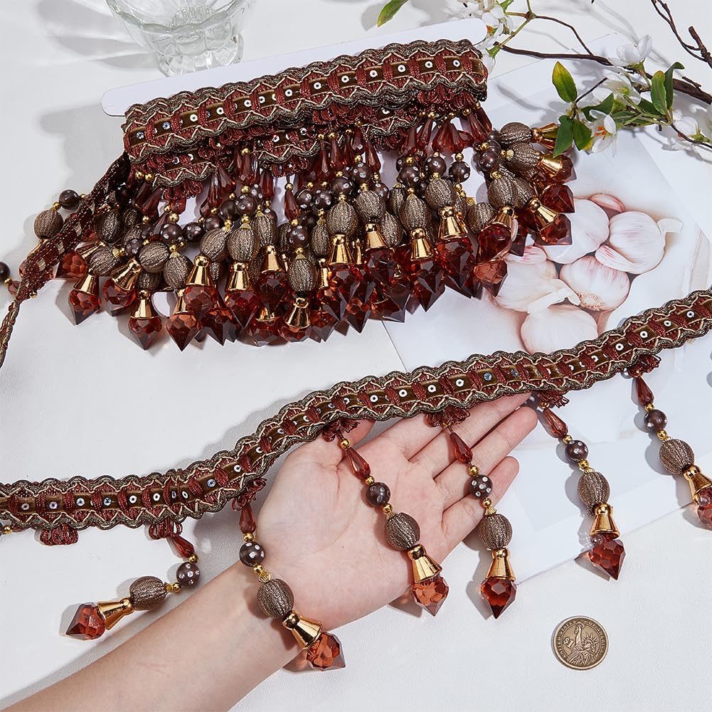 OLYCRAFT Brown Bead Tassel Curtain Trim 44 Yard Wide