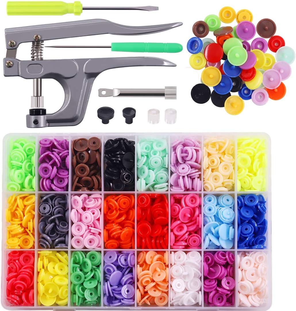 Glarks 384Pcs Snaps Plastic Buttons with Pliers Set for Sewing Crafts