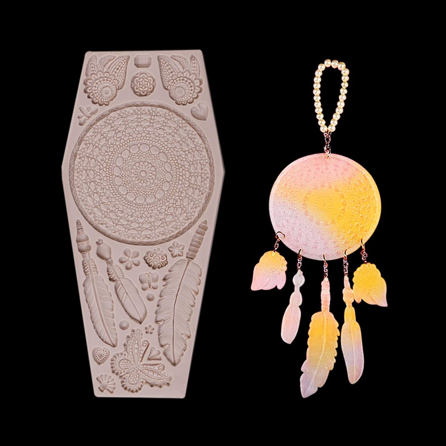 Dream Catcher Fondant Mold - Butterfly Dragonfly Heart Silicone
