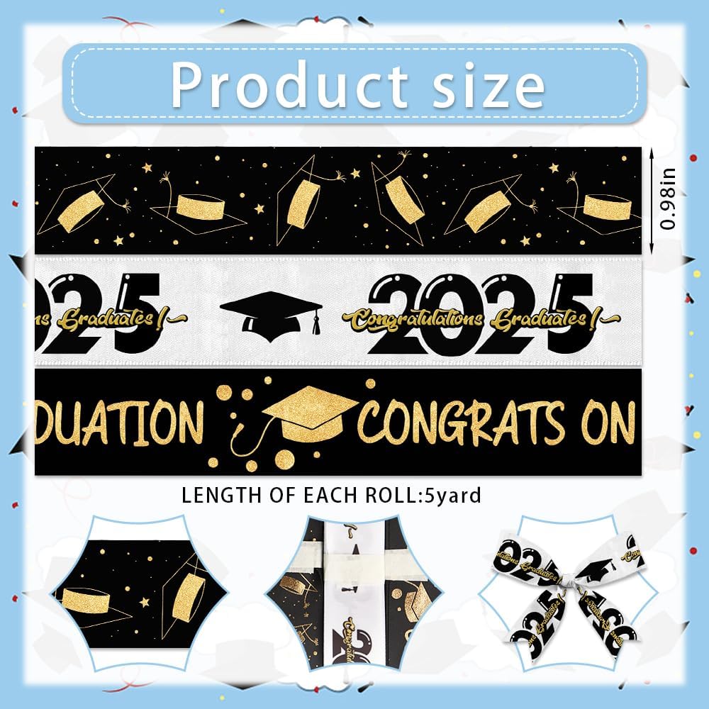 3 Pack Graduation Decor Ribbons with Congratulations Text