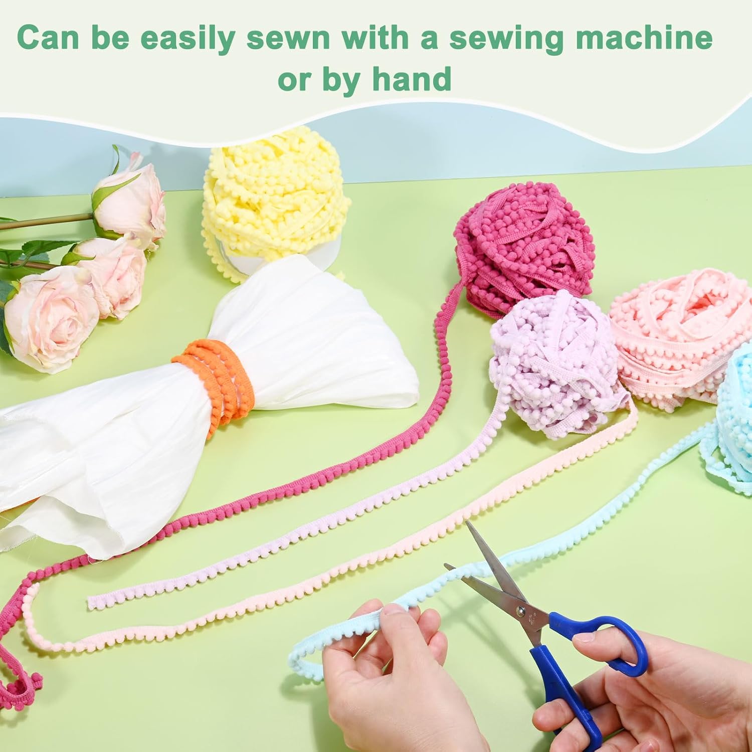 2-Pack Pom Pom Fringe Trim Ribbon for Sewing