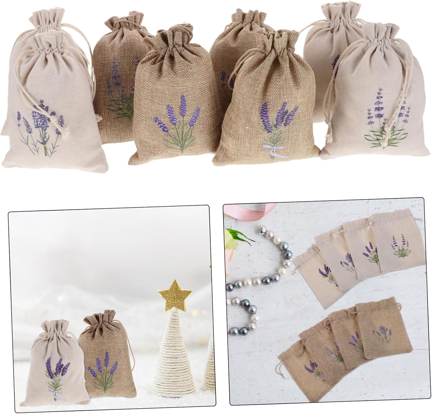 8pcs Lavender Canvas Drawstring Pouches for Jewelry and Small Items