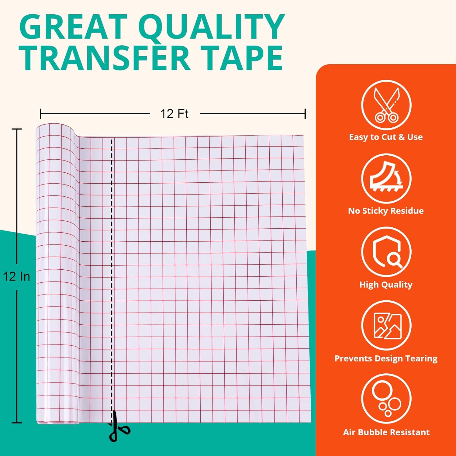 YRYM HT Transfer Tape for Vinyl 12x12ft with Red Grid