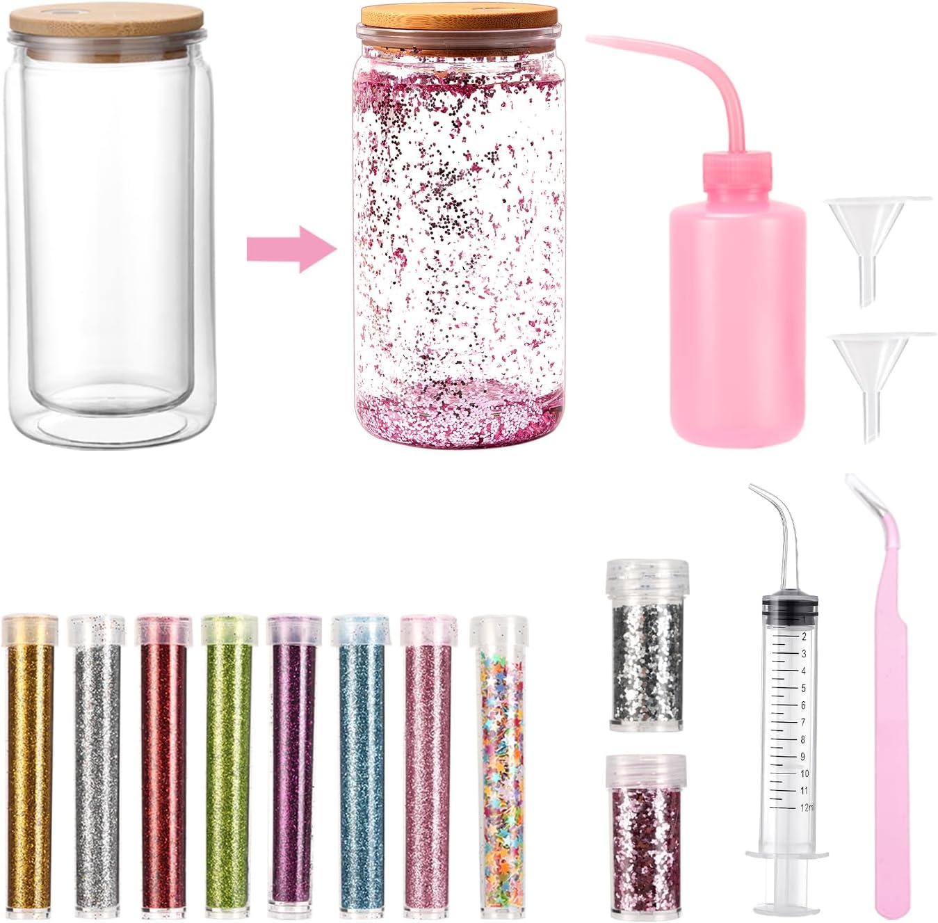 16 Pcs Snow Globe Tumbler DIY Kit with Glitter and Tools