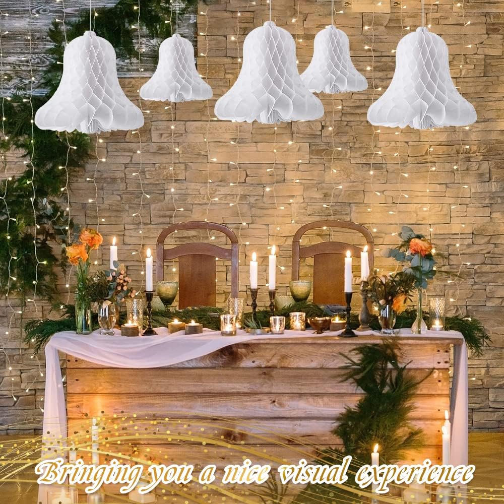 HUIANER White Honeycomb Bells 7pcs Wedding Hanging Decor