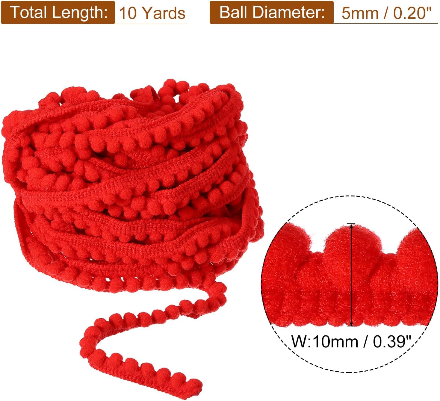 Uxcell 10 Yards Pom Pom Fringe Trim Ribbon