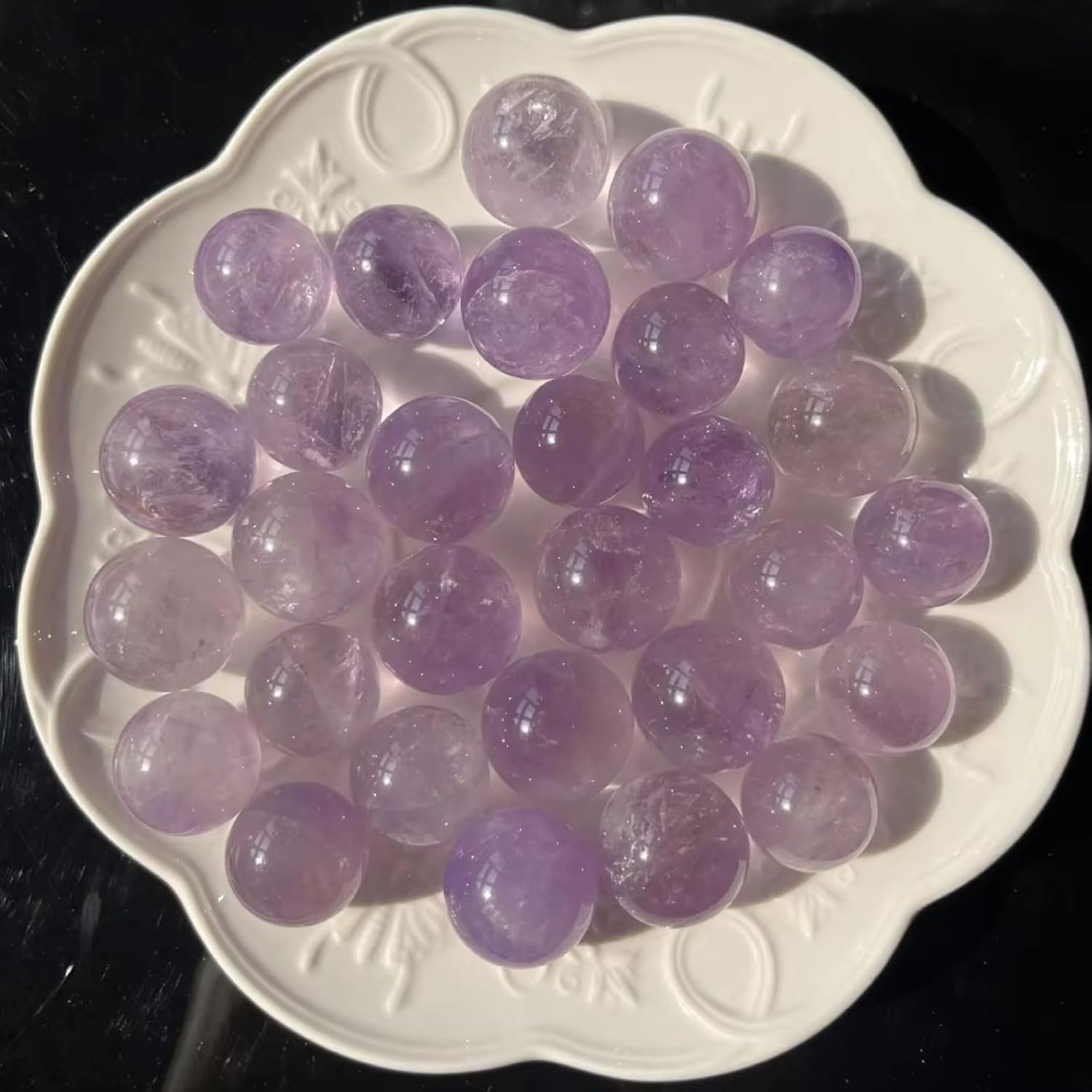 7 Pcs Amethyst Round Smooth Beads for DIY Jewelry Chakra Balancing