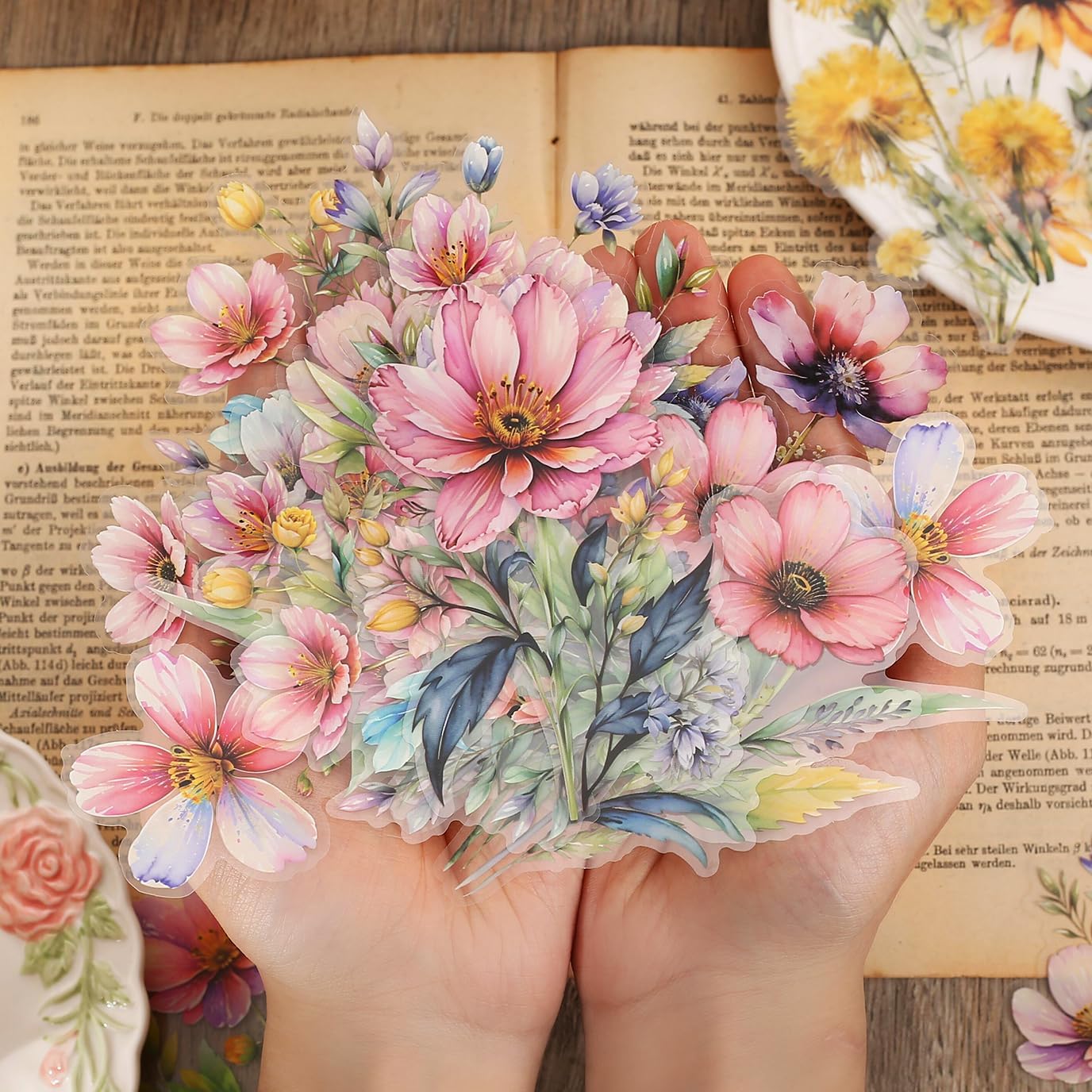 Knaid 120 Pieces Watercolor Flower Stickers Set