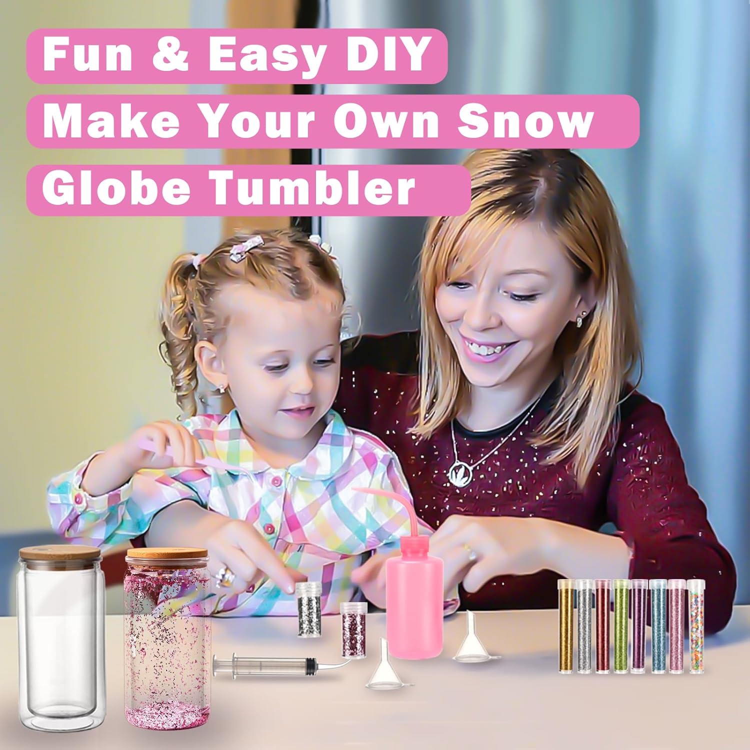 16 Pcs Snow Globe Tumbler DIY Kit with Glitter and Tools