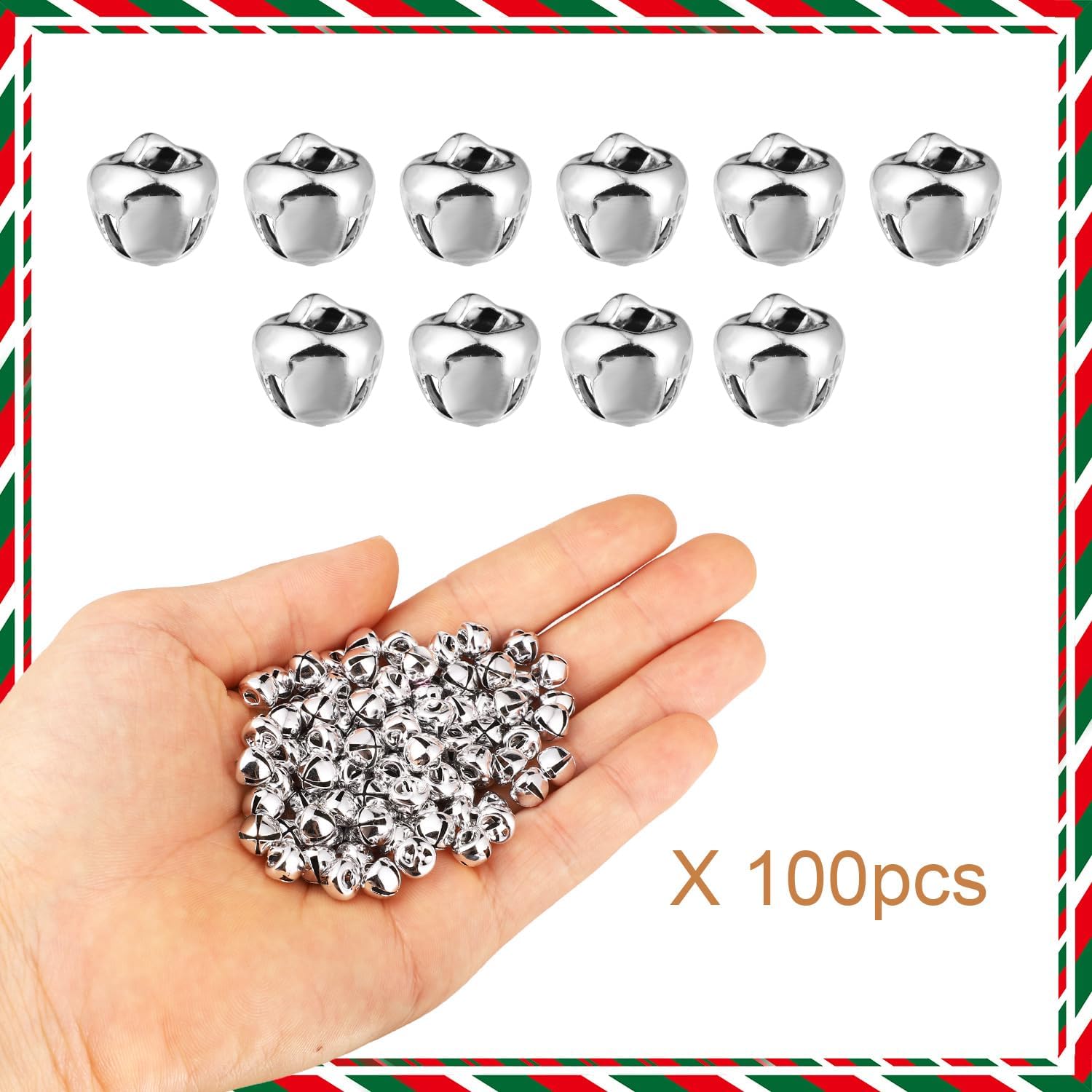 100pcs Jingle Bells for Crafting and Holiday Decorations Silver
