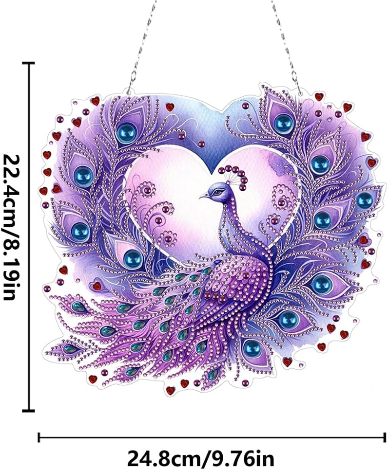 Beautiful Animals Diamond Art Kit - 5D Diamond Hanging Ornament Purple Peacock