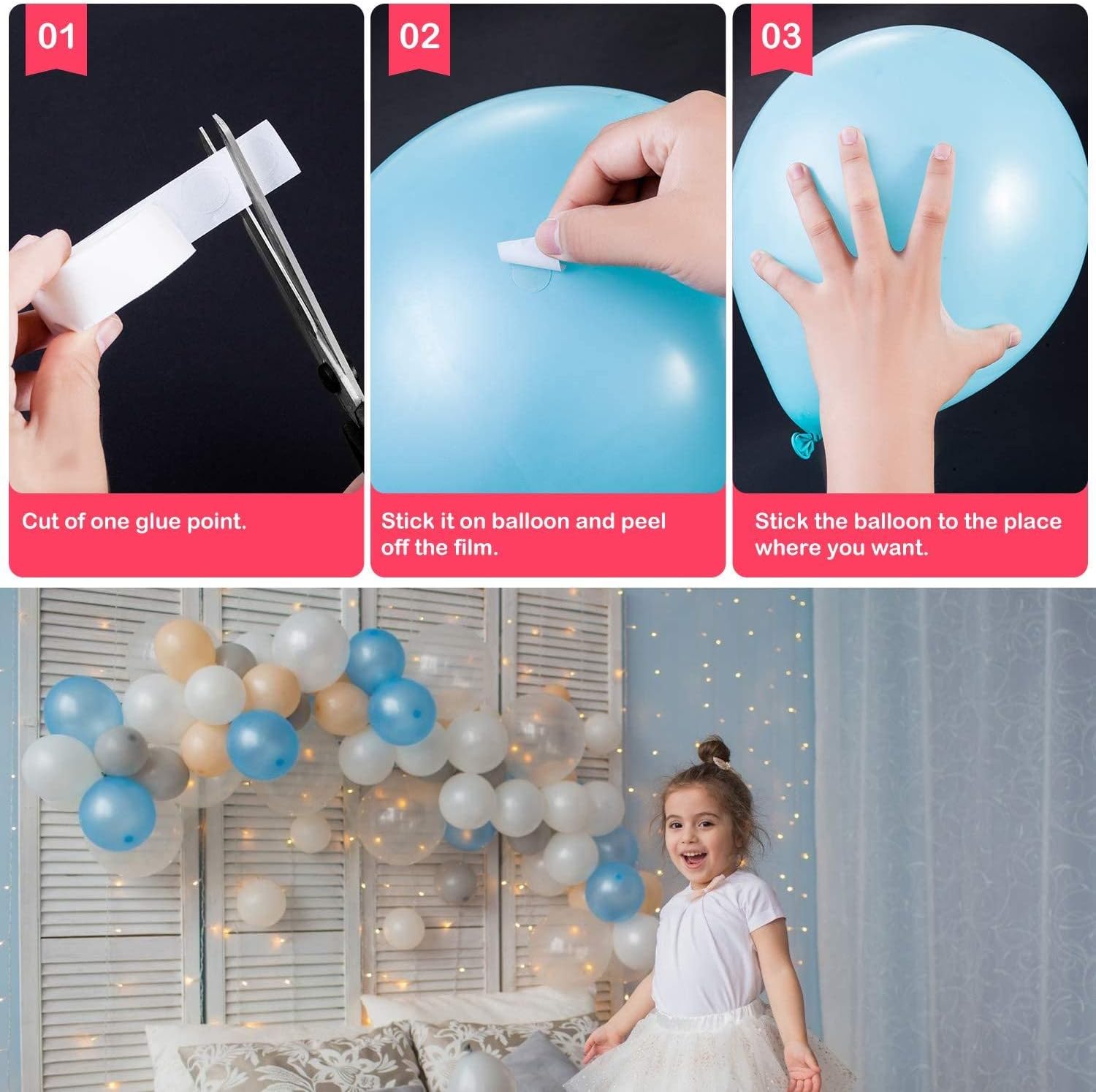 Balloon Arch Kit with 2 Rolls Tape Strips and 2 Rolls Glue Dots