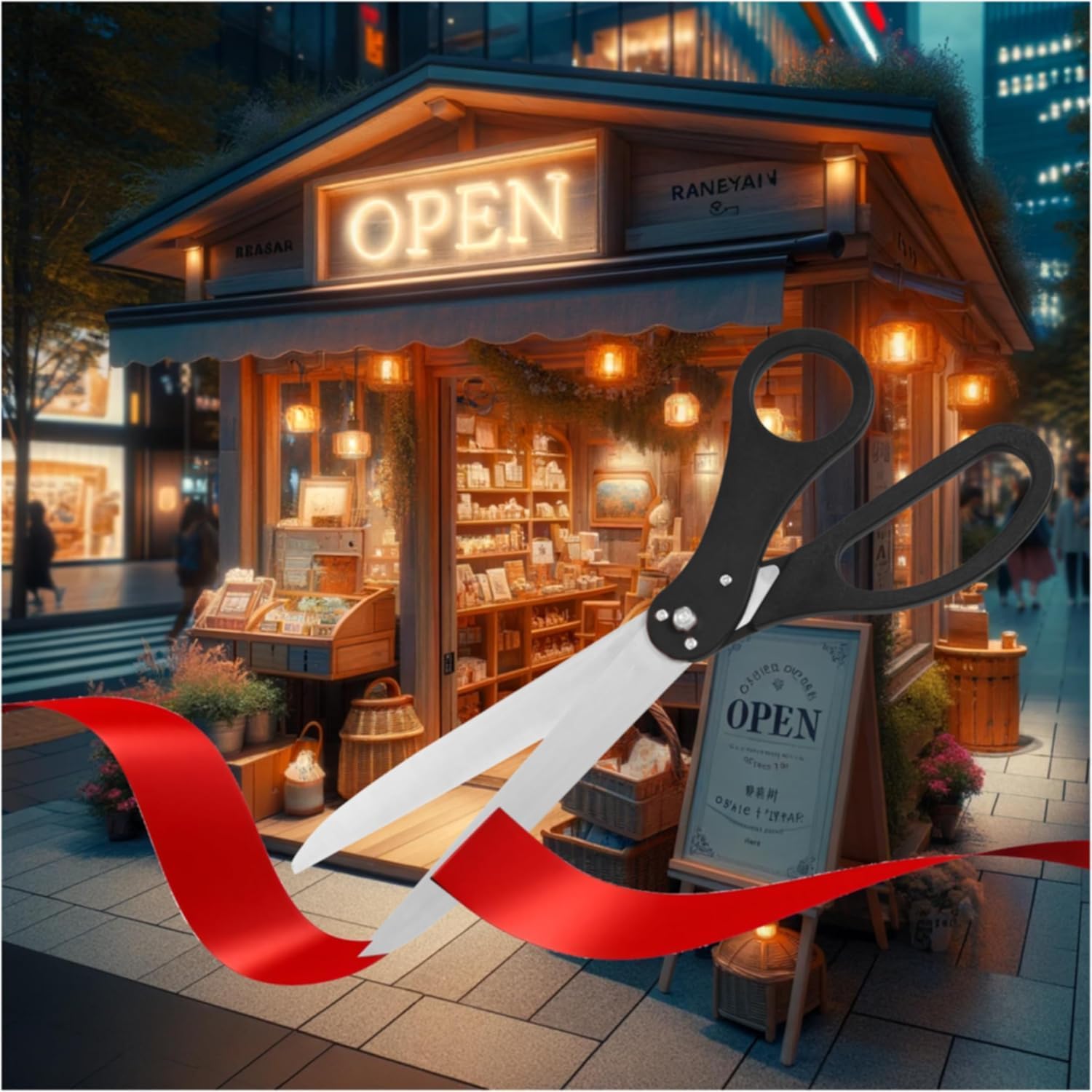 Giant Ribbon Cutting Ceremony Kit Black Scissors Red Ribbon