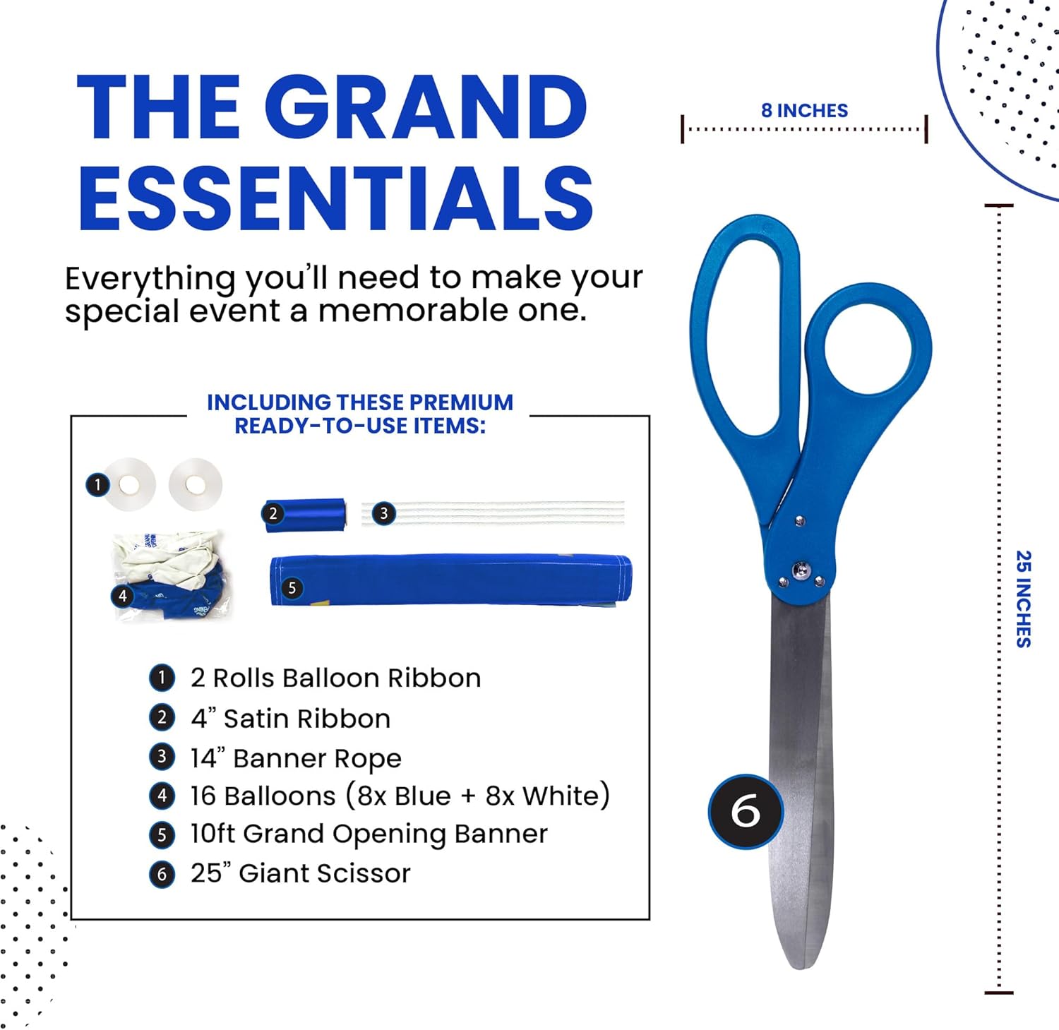 Nashira Ribbon Cutting Ceremony Kit with Giant Scissors Blue White