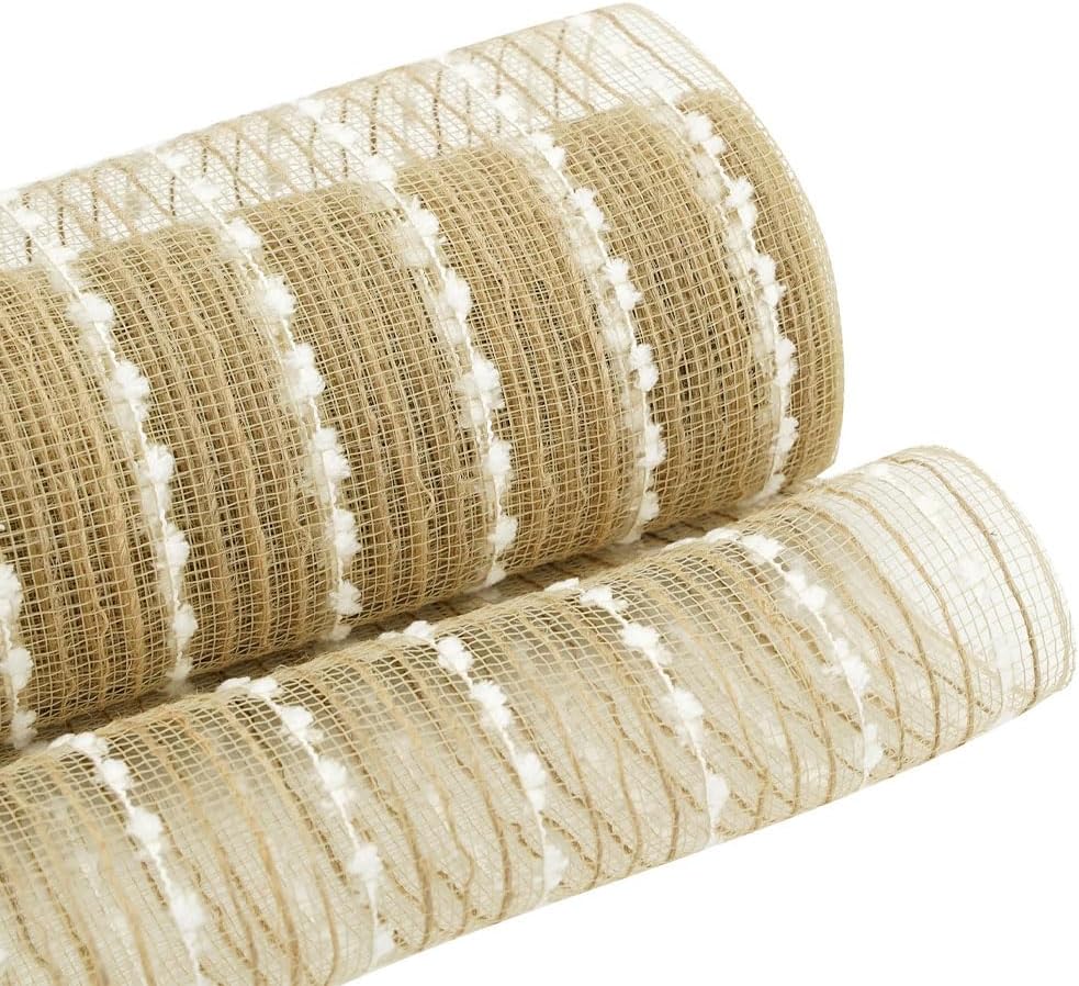 3 Rolls Jute Snowball Deco Mesh Ribbon for Wreath and Holiday Crafting