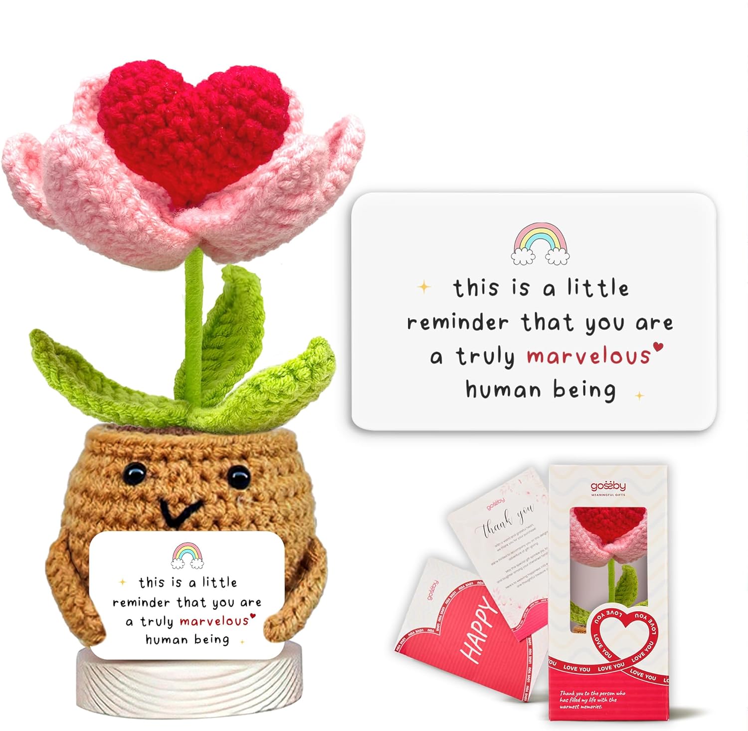 Gossby Handmade Positive Heart Flower Crochet Decor