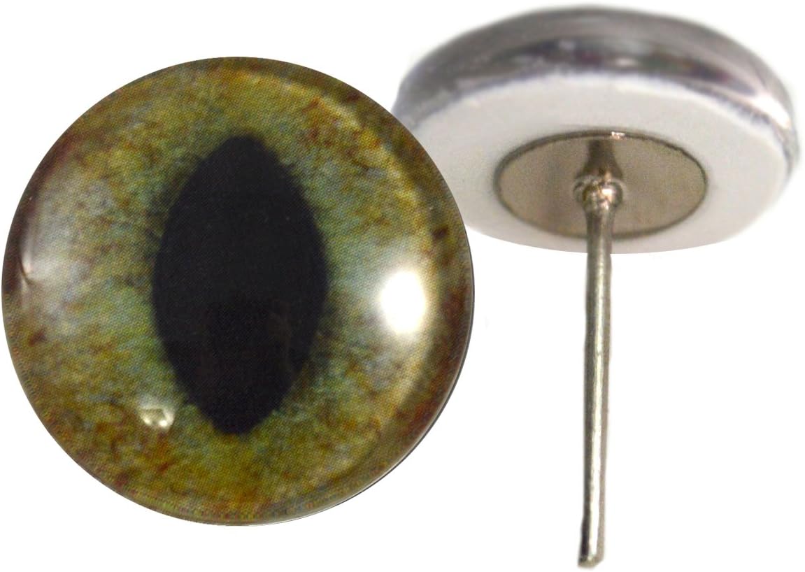 Realistic Green Gray Cat Glass Eyes on Wire Pin Posts 14mm