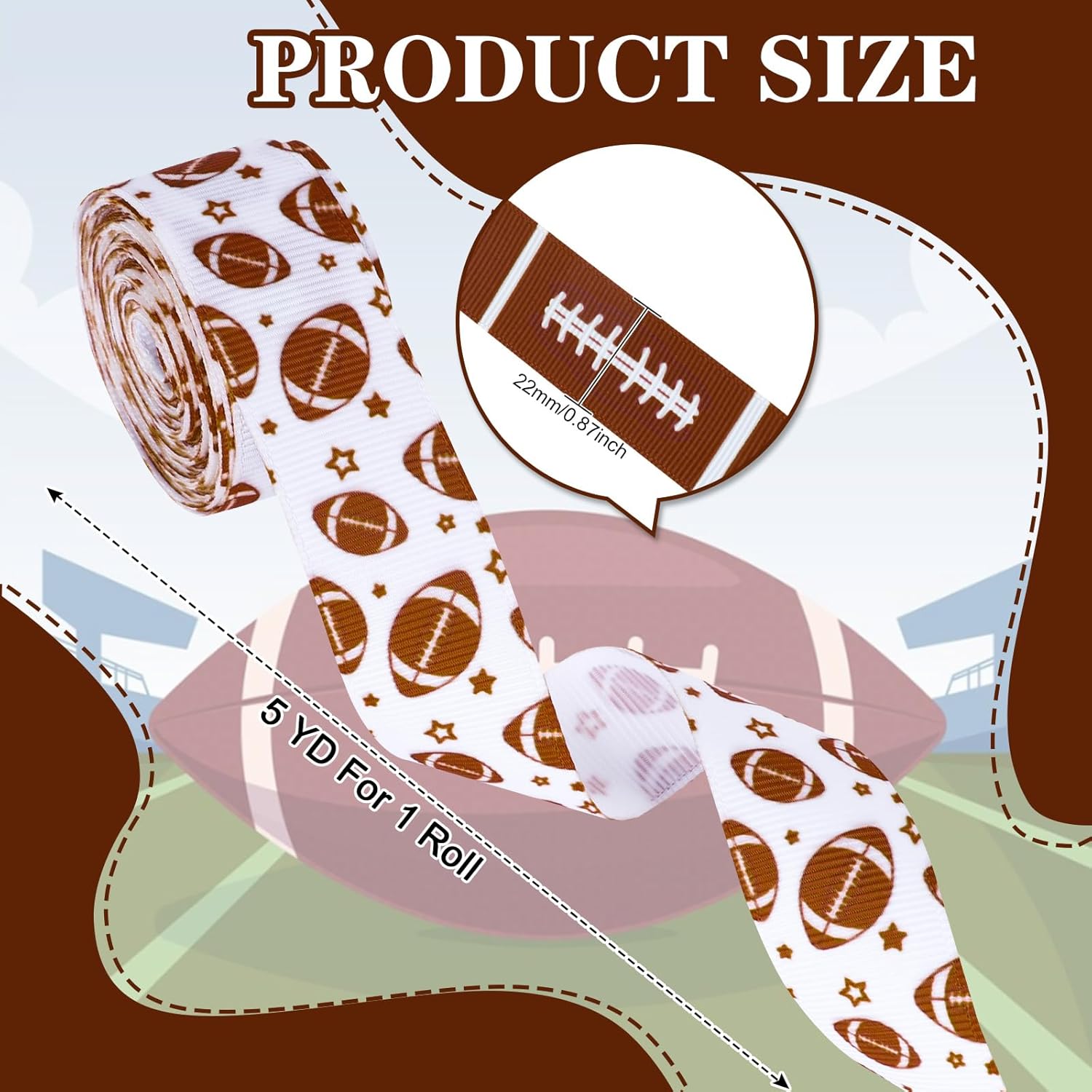 Whaline Football Grosgrain Ribbon 6 Rolls 7 8 Inch 30 Yards