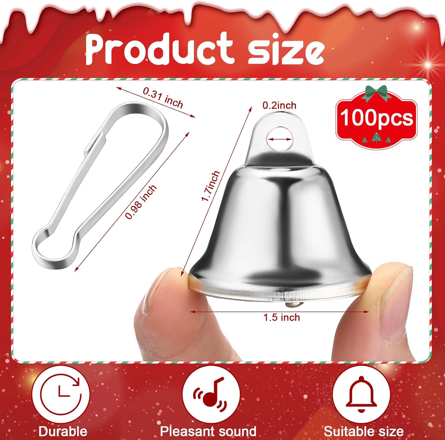 Shimeyao 100 pcs Jingle Bells with Spring Hooks for Crafts