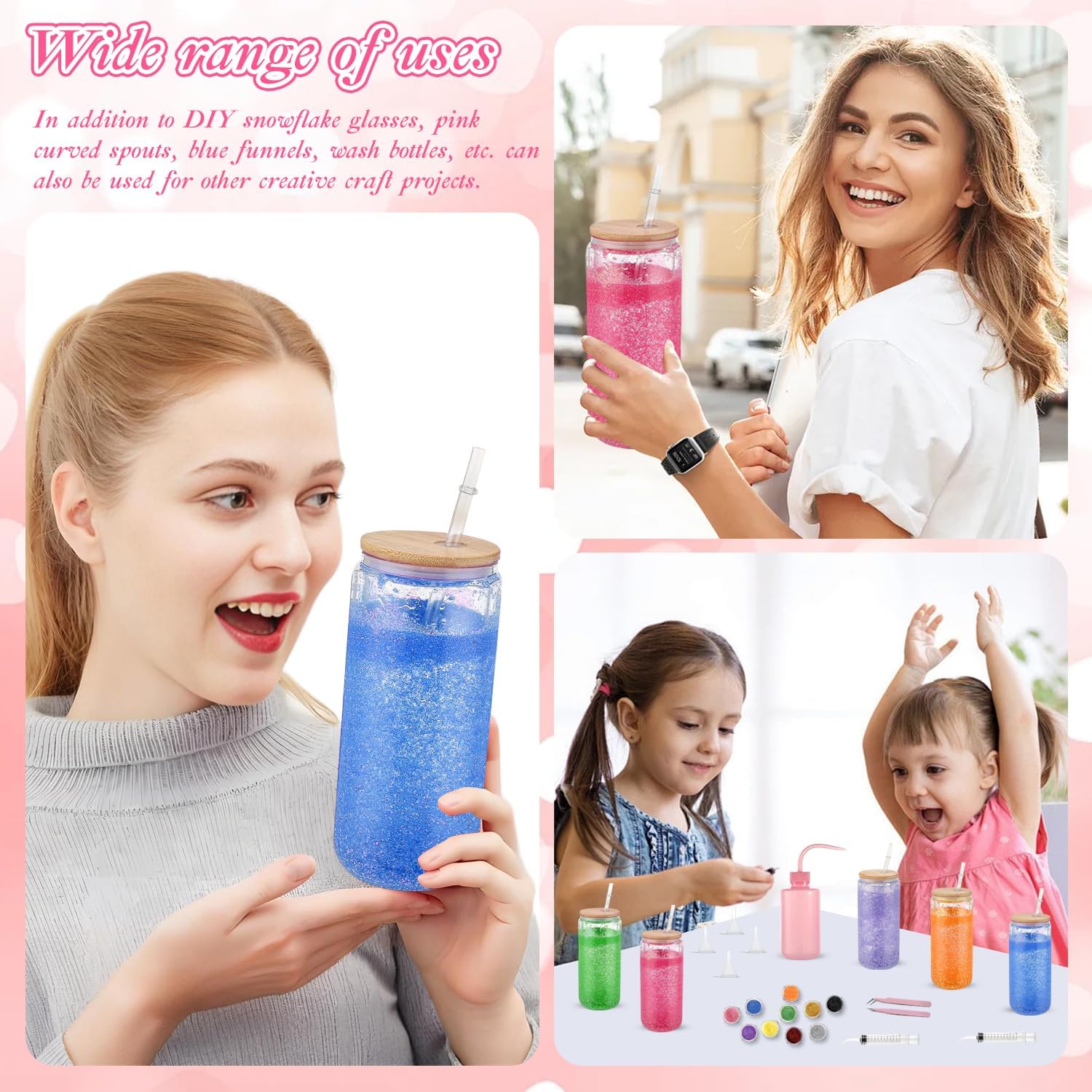 20 Pcs Snow Globe Tumbler Kit with Glitter Funnel Tweezers Syringe Plastic Bottle