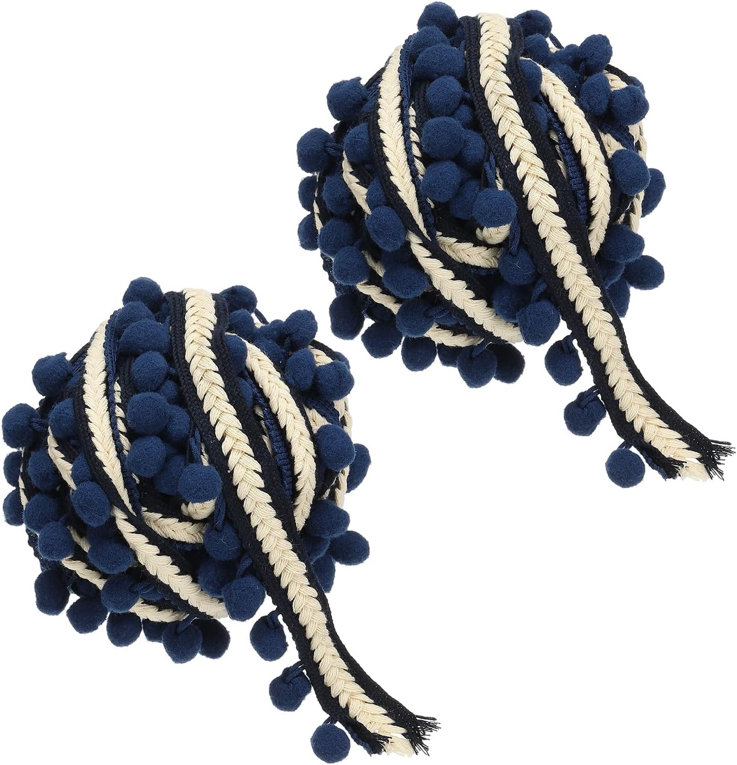 PATIKIL 11Yards Embroidered Pompom Trim Ribbon Dark Blue 2 Rolls