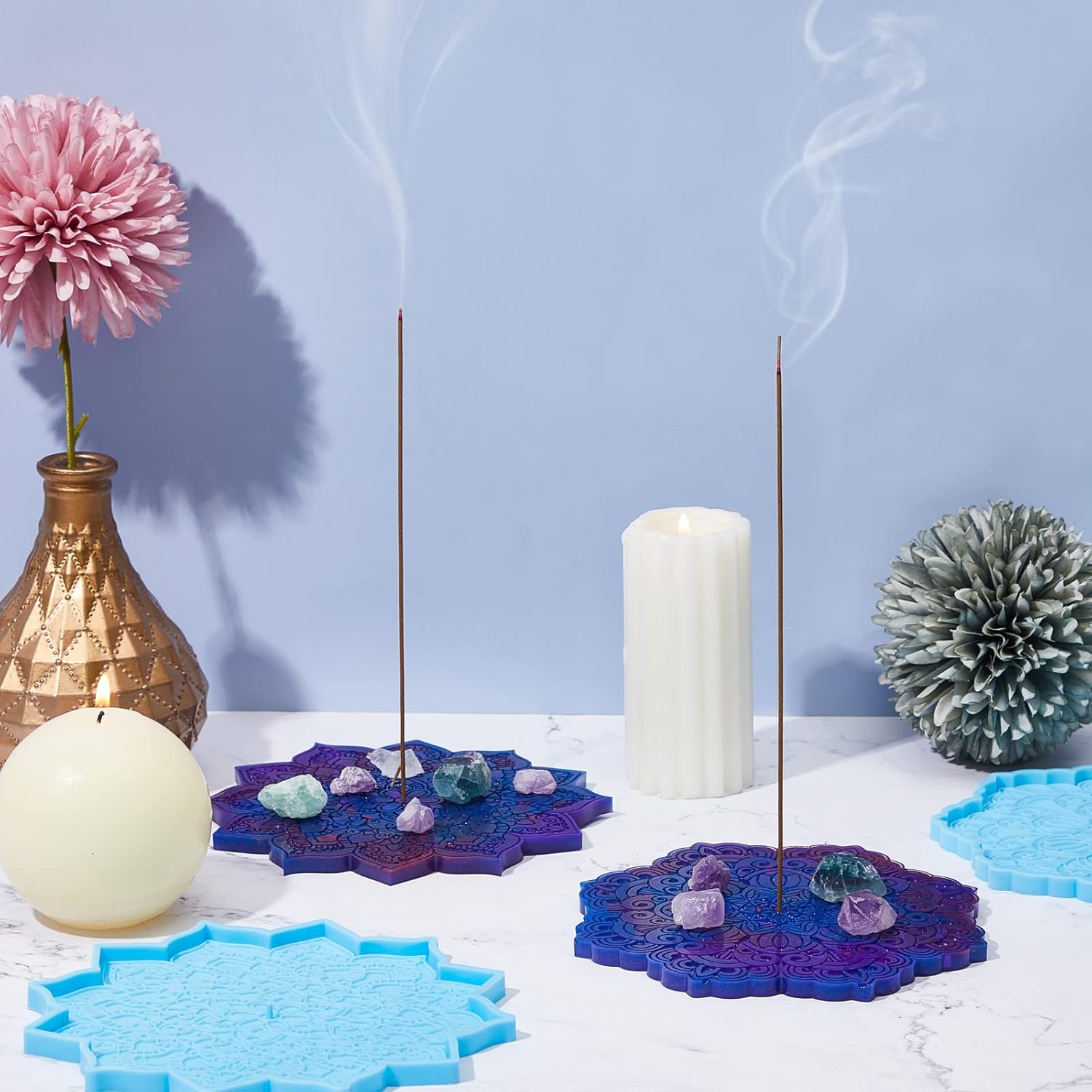 Cunhill 5pcs Mandala Incense Holder Resin Molds
