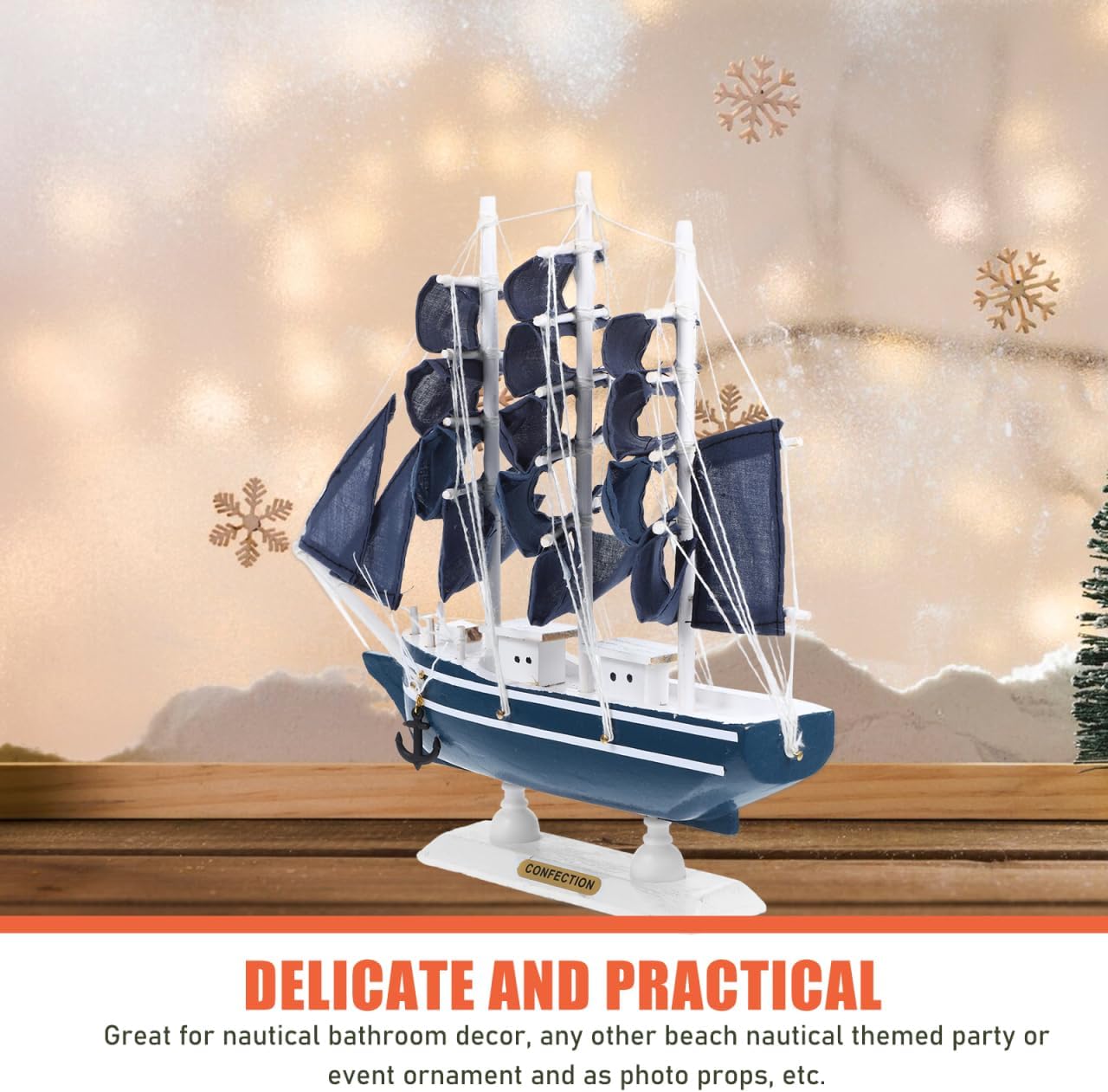 Veemoon Coastal Tabletop Miniature Sailing Boat Wooden Model Ship Decor