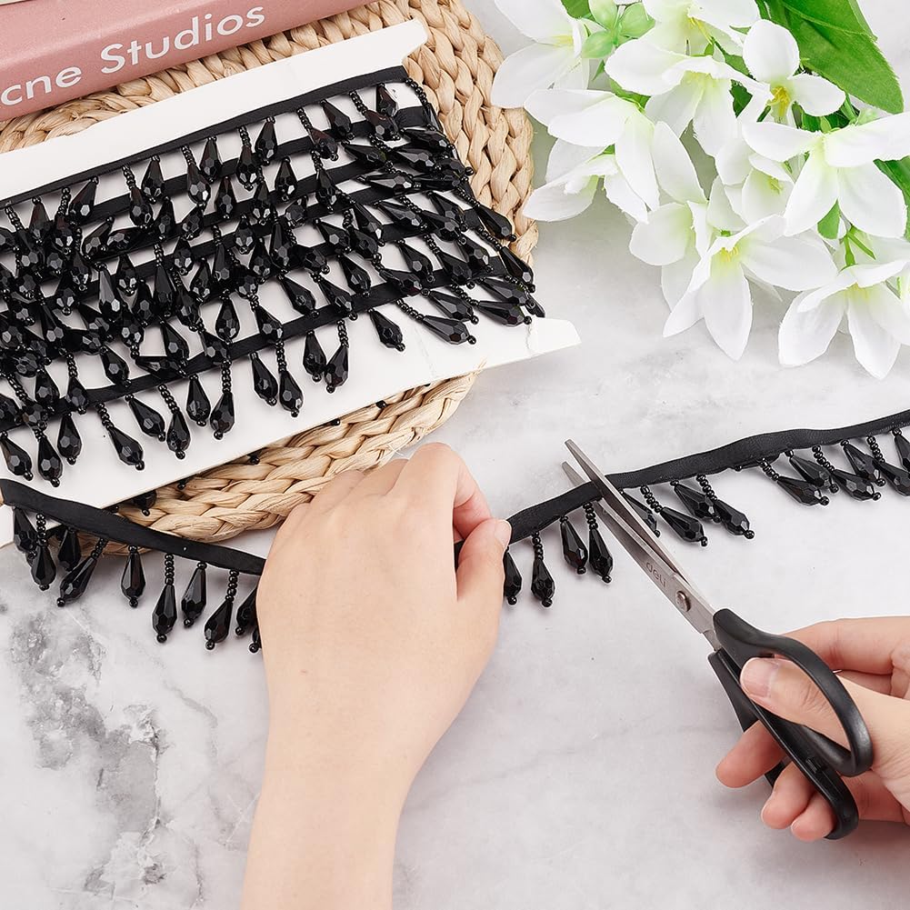 OLYCRAFT Black Beaded Fringe Trim 3 Yards for Wedding DIY Crafts