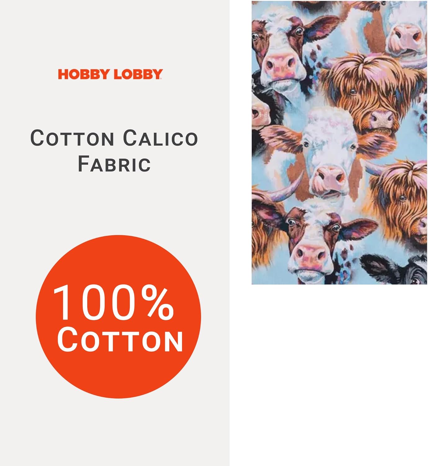 Hobby Lobby Cow Portraits Calico Fabric 2 Yard Print