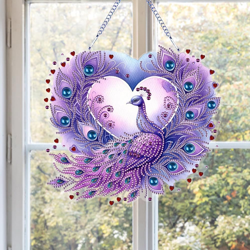 Beautiful Animals Diamond Art Kit - 5D Diamond Hanging Ornament Purple Peacock