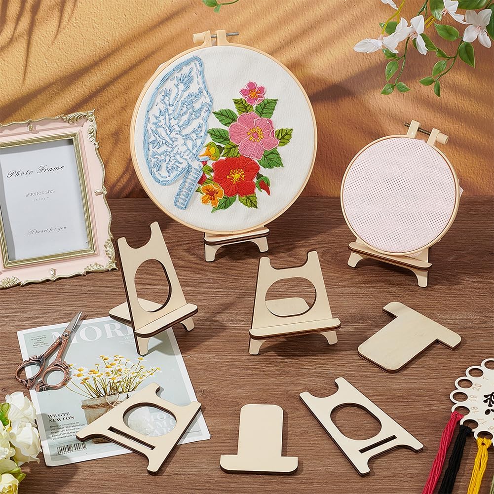 BENECREAT 8 Set Mini Easels 2 Styles Almond White Wooden Display Stands