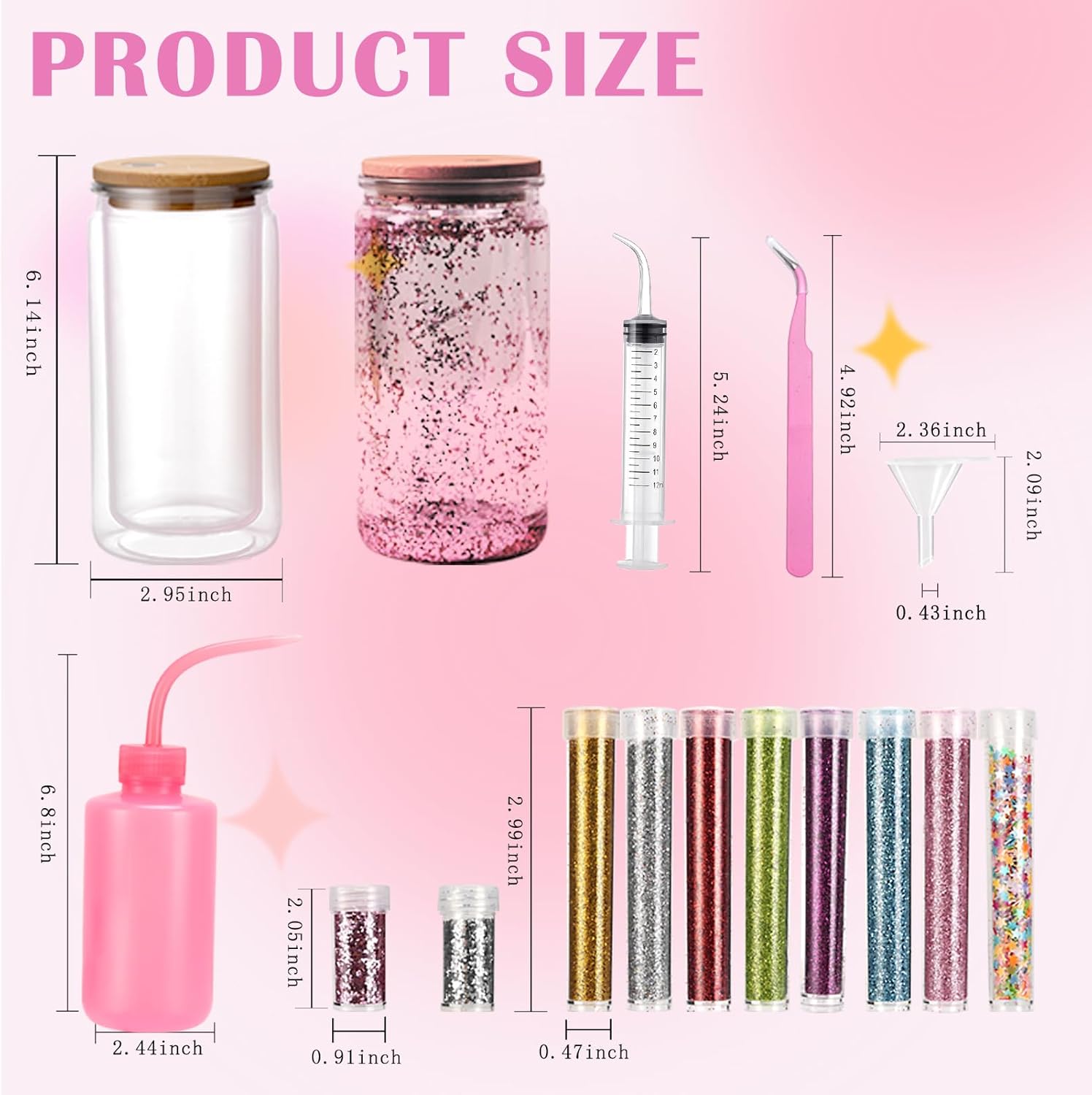 16 Pcs Snow Globe Tumbler DIY Kit with Glitter and Tools