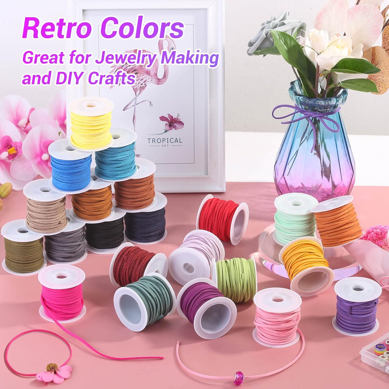 Cridoz Faux Suede Cord 25 Rolls for Jewelry Crafting