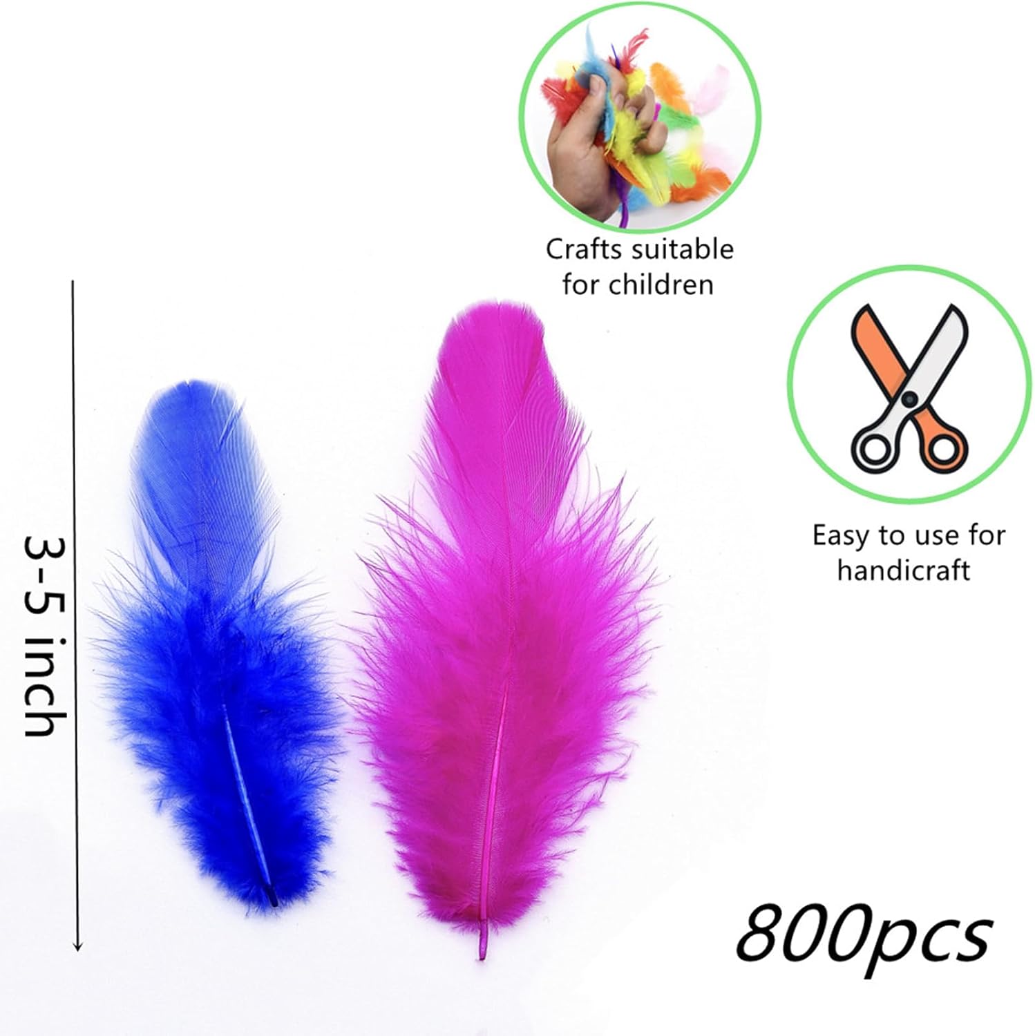 800Pcs Colorful Craft Rooster Feathers 3-5 Inch
