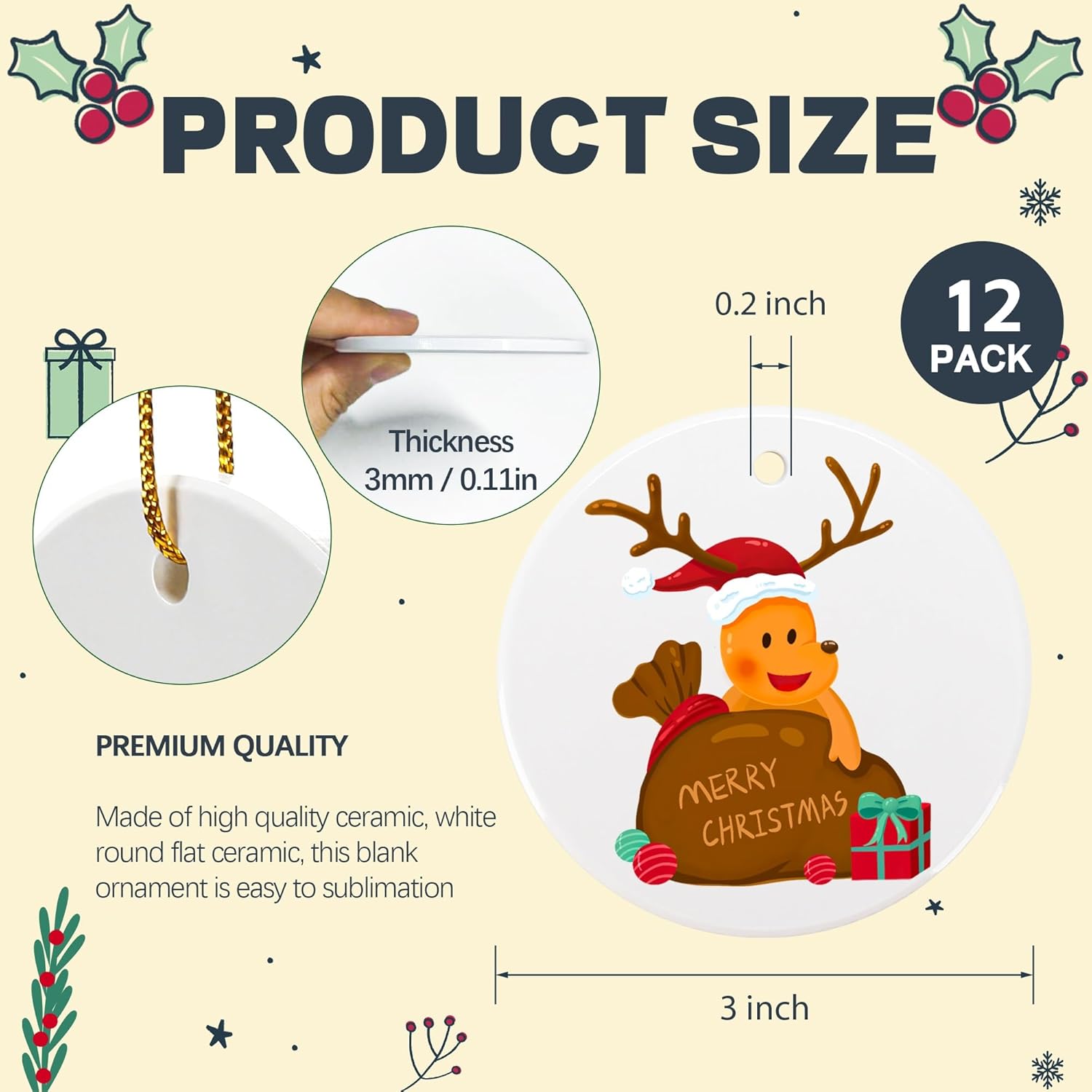 Joyclub 12PCS 3 Sublimation Ornament Blanks