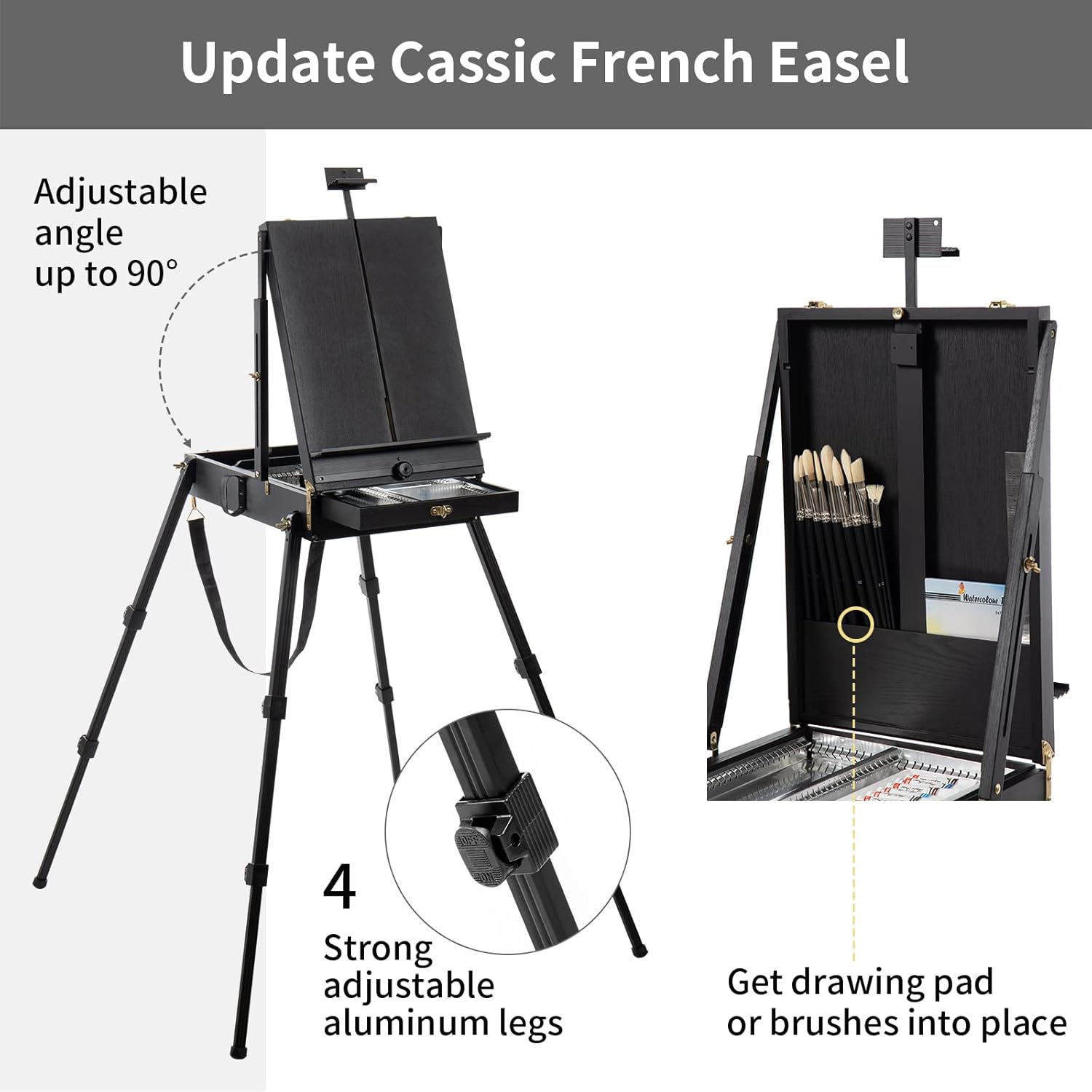 Falling in art 4 Leg French Easel Portable Sketch Box Easel Stand