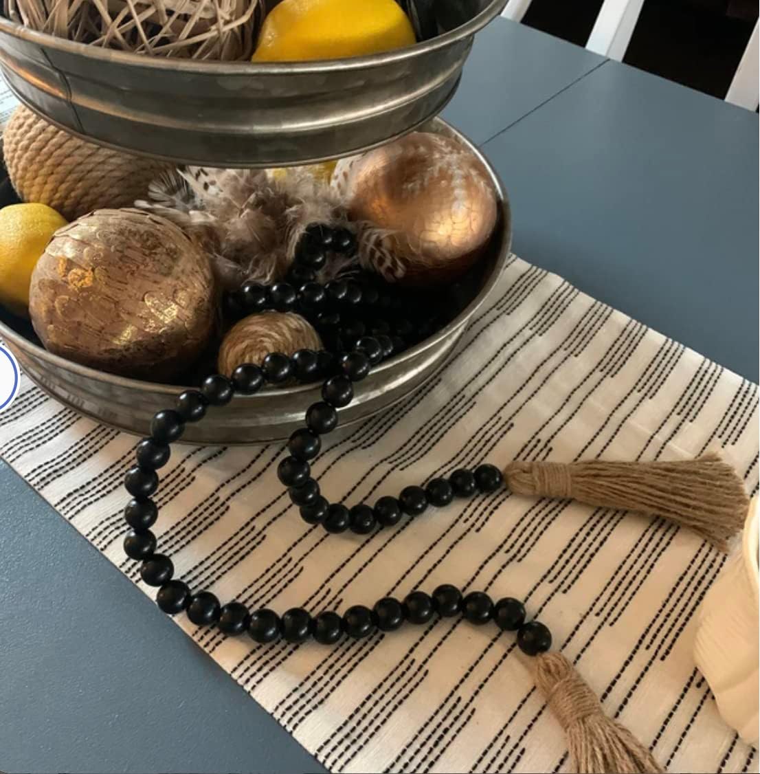 Farmhouse Wood Beads Garland with Tassels Black