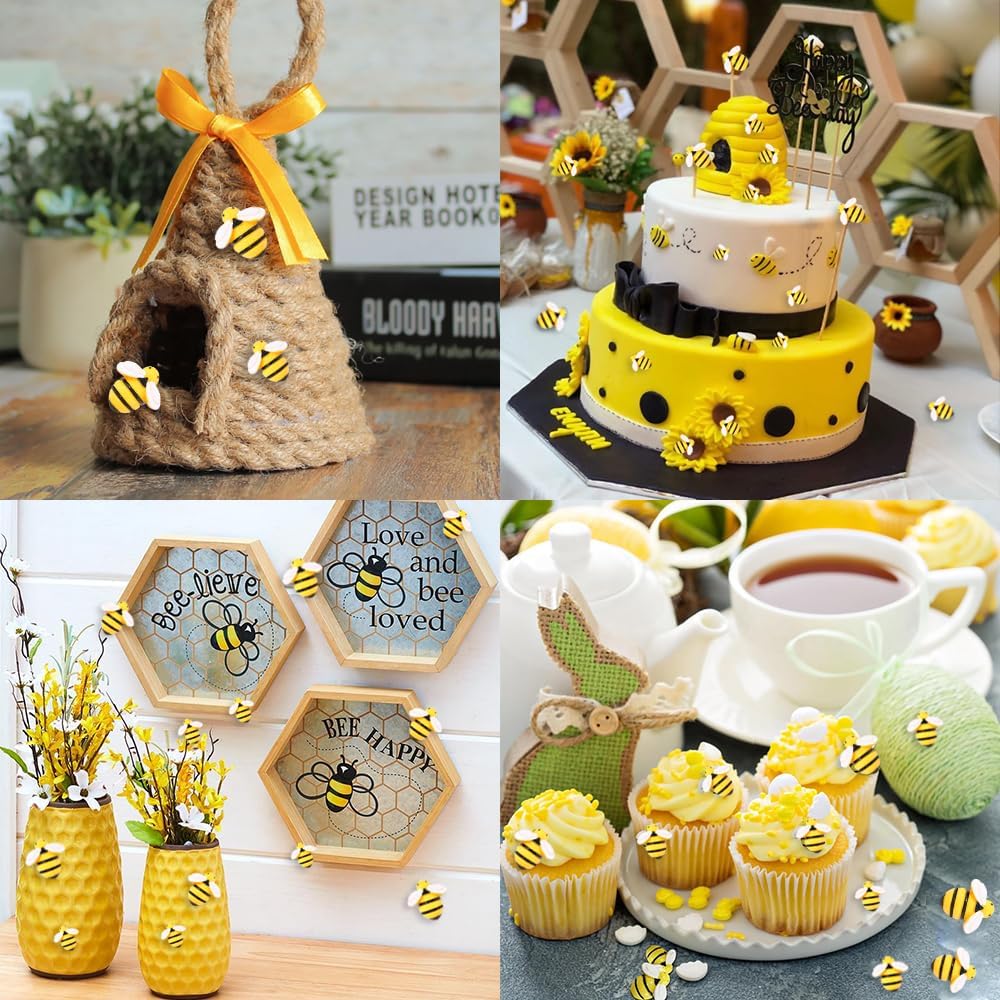 120Pcs Bumble Bee Decor Resin Charms for DIY Crafts