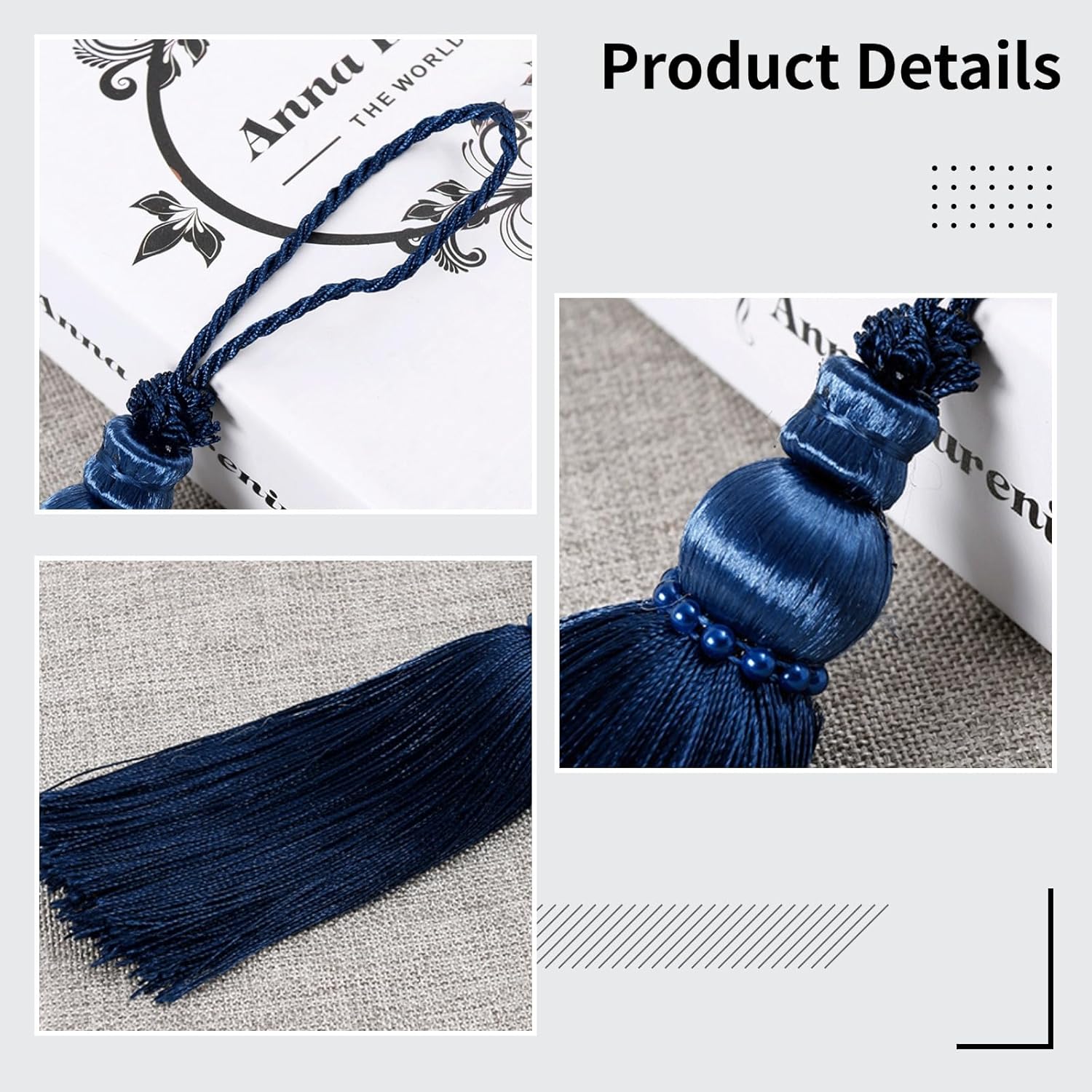 4 PCS Dark Blue Silky Tassel with Loop Keychains