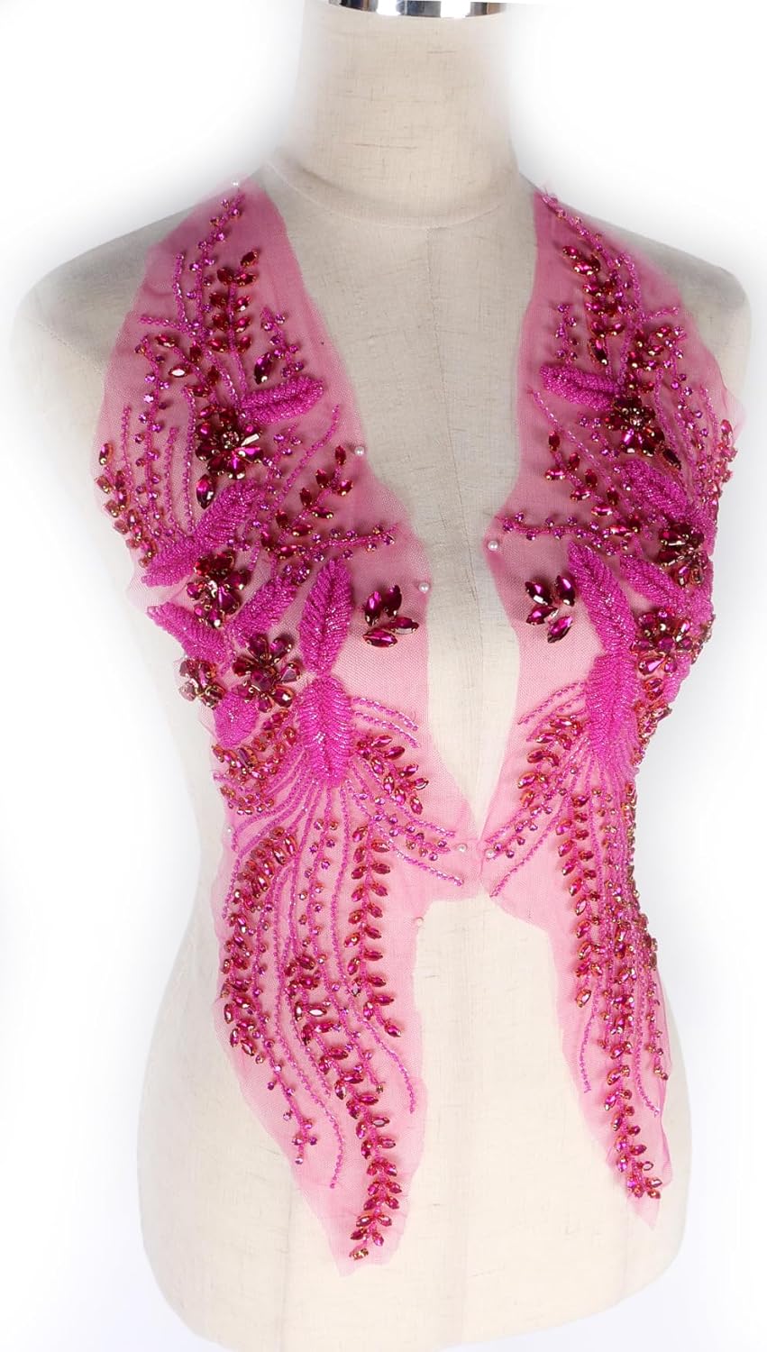 Hot Pink Rhinestone Applique Embellishments for Sewing