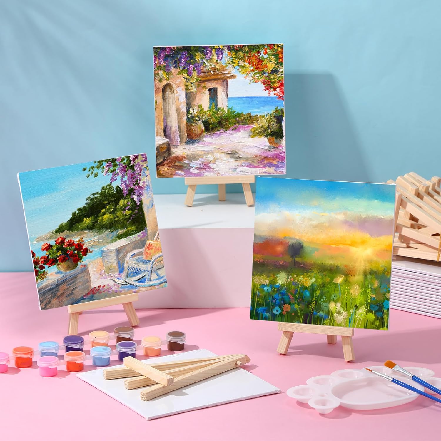 48 Pcs Mini Canvas Boards with Easel Set for Painting