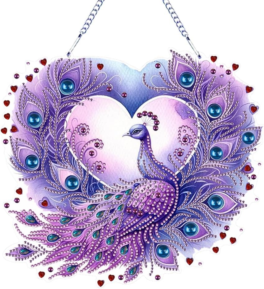 Beautiful Animals Diamond Art Kit - 5D Diamond Hanging Ornament Purple Peacock