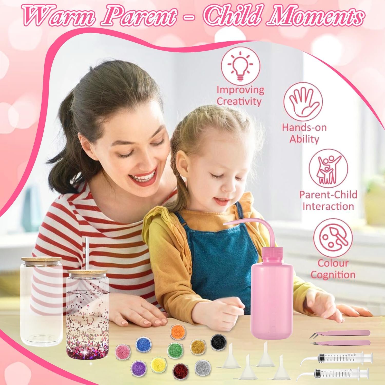 20 Pcs Snow Globe Tumbler Kit with Glitter Funnel Tweezers Syringe Plastic Bottle