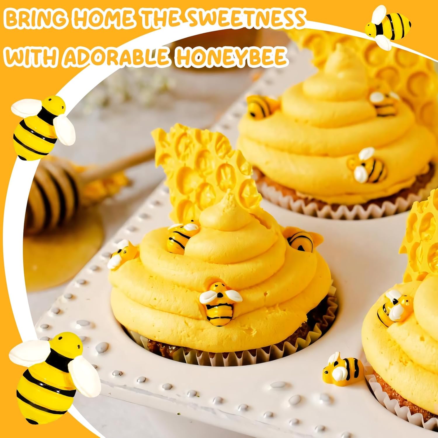 X Hot Popcorn 130 Pcs Mini Resin Bee Decorations