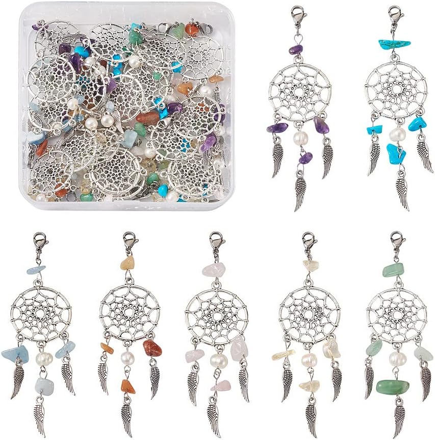 KISSITTY 28pcs Dream Catcher Charms with Gemstone and Pearl Beads