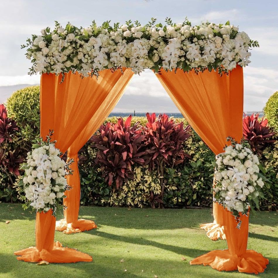 Orange Sheer Chiffon Wedding Arch Draping Fabric 2 Panels
