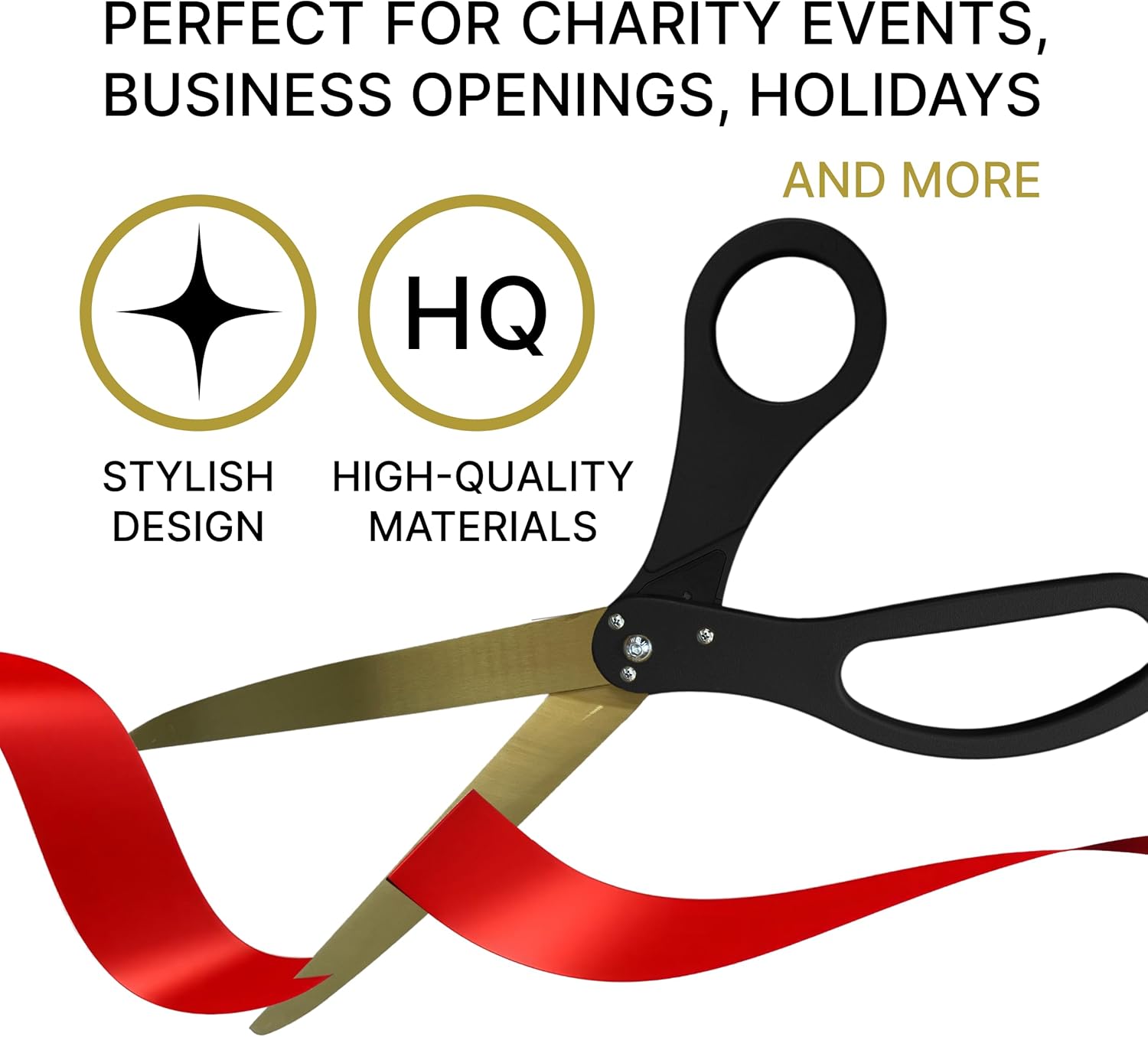 25 Inch Black Scissors with Red Ribbon for Ribbon Cutting Ceremony