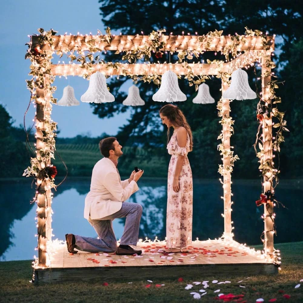 HUIANER White Honeycomb Bells 7pcs Wedding Hanging Decor