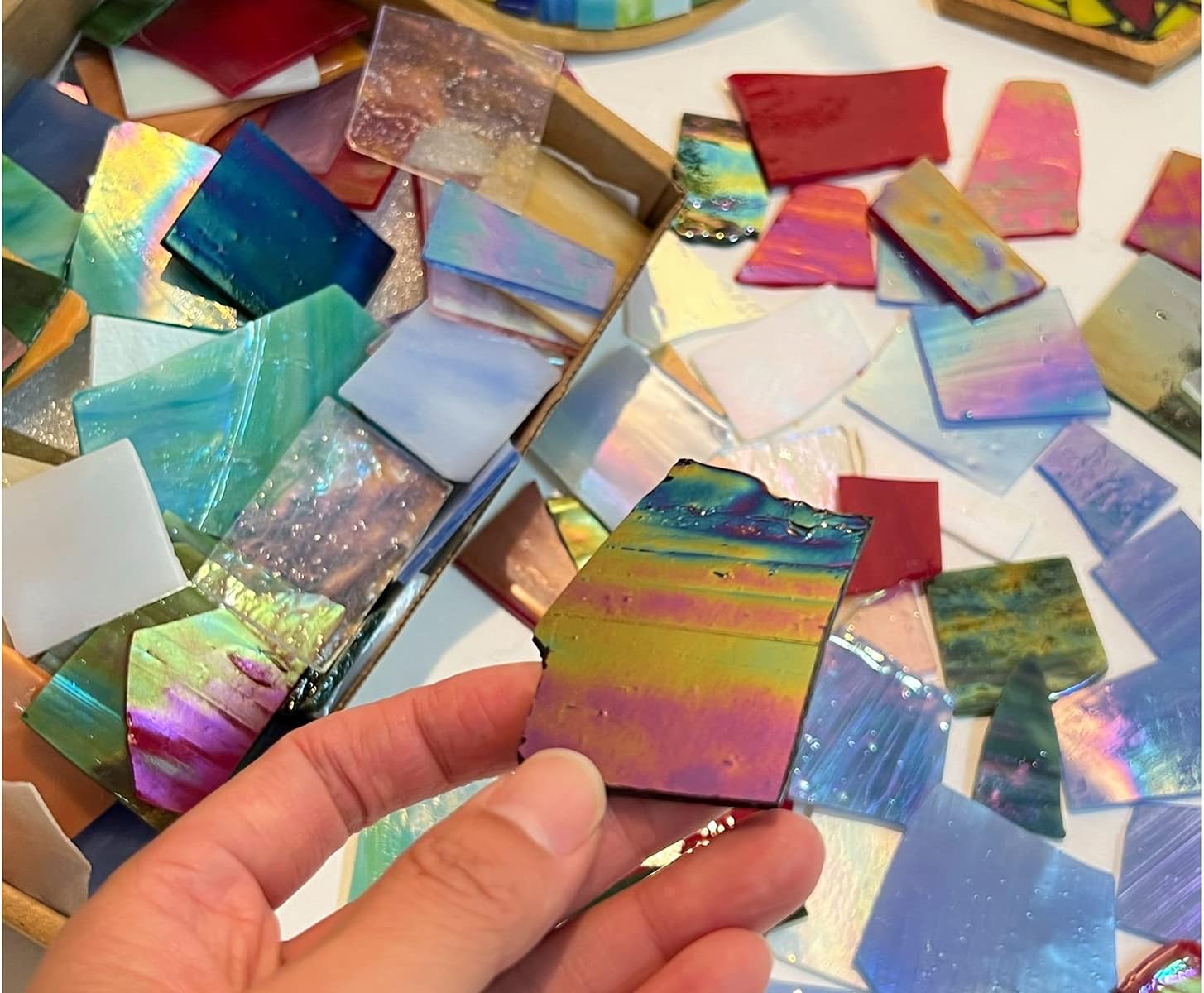 Lanyani Iridescent Stained Glass Mosaic Tiles 1Kg Pack