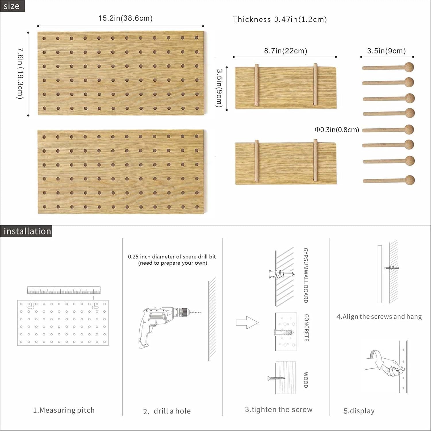 Wooden Pegboard Modular Display Storage Wall Hooks Shelf